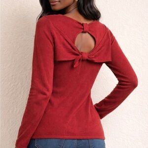 Cynthia Rowley Womens Angora Rabbit Blend Bow Back Keyhole Maroon Sweater Sz L